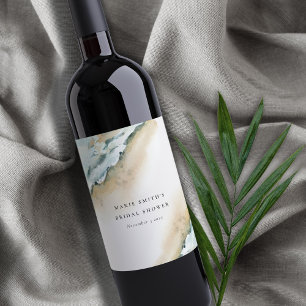 Coastal Sea Wave Sand Beach Nautical Bridal Shower Wine Label