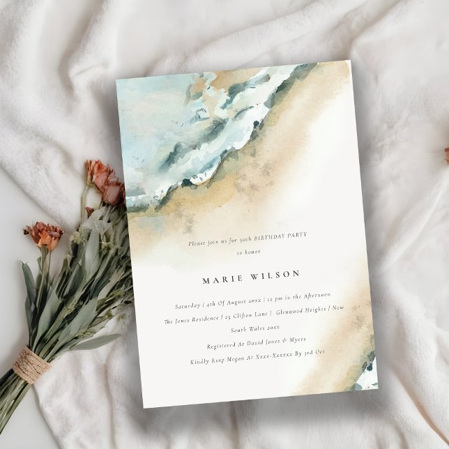 Coastal Sea Waves Sand Beach Any Age Birthday Invitation (Creator Uploaded)
