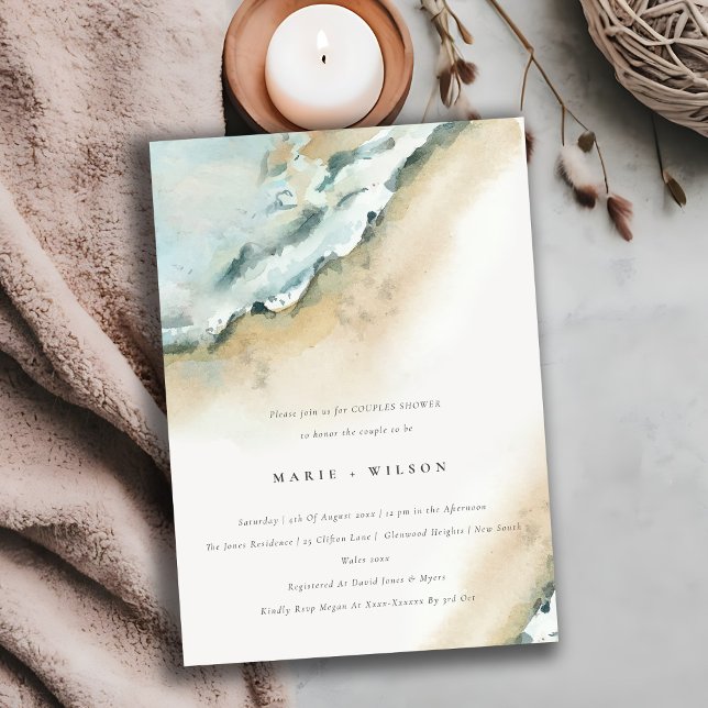 Coastal Sea Waves Sand Beach Couples Shower Invitation (Creator Uploaded)