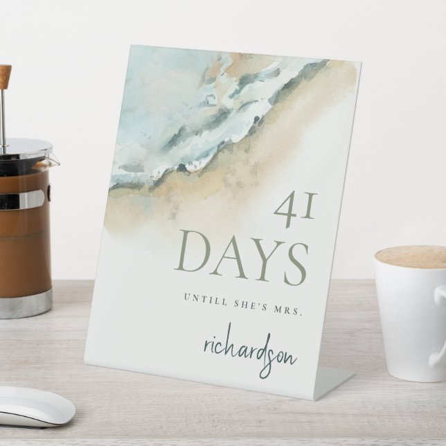 Coastal Sea Waves Sand Beach Days Until Mrs. Pedestal Sign (In SItu)