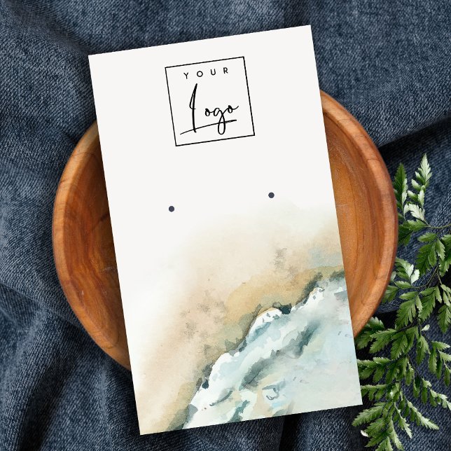 Coastal Sea Waves Sand Beach Earring Display Business Card (Creator Uploaded)