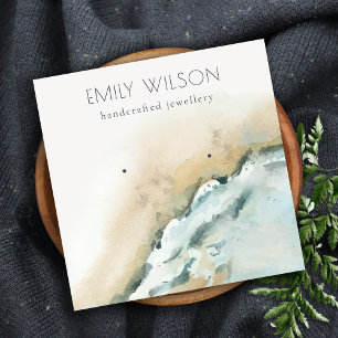Coastal Sea Waves Sand Beach Earring Display Square Business Card