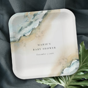 Coastal Sea Waves Sand Beach Nautical Wedding Paper Plate