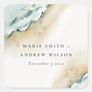Coastal Sea Waves Sand Beach Nautical Wedding Square Sticker