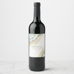 Coastal Sea Waves Sand Beach Nautical Wedding Wine Label
