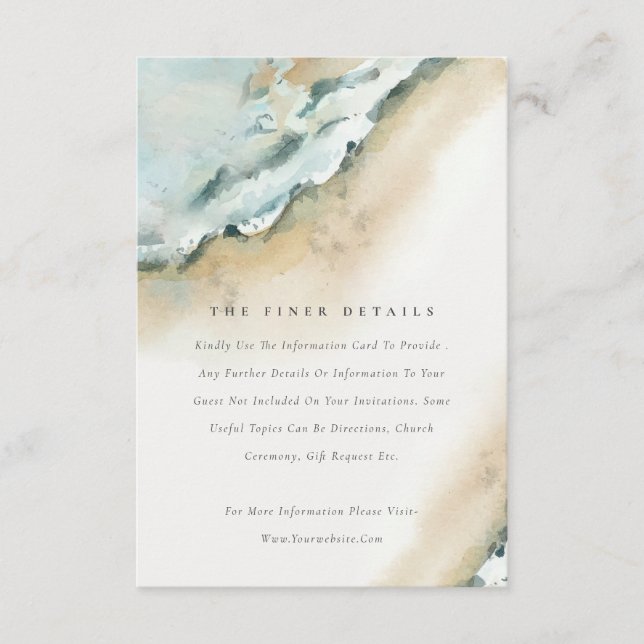 Coastal Sea Waves Sand Beach Wedding Details Enclosure Card (Front)