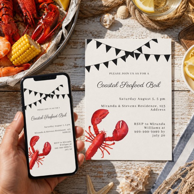 Coastal Seafood Boil party sand Invitation (Creator Uploaded)
