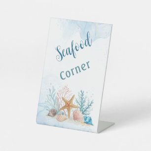 Coastal Seafood Corner Wedding Buffet Pedestal Sign
