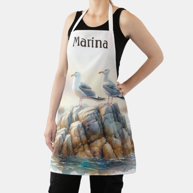 Coastal Seagulls Watercolor Seascape Apron (Insitu)
