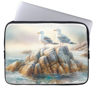 Coastal Seagulls Watercolor Seascape Laptop Sleeve