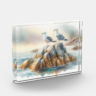 Coastal Seagulls Watercolor Seascape Photo Block
