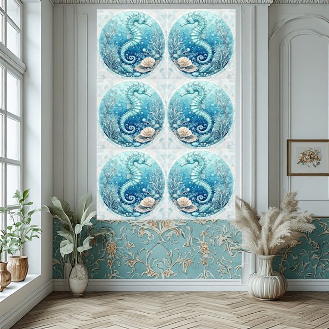 Coastal Seahorse Ocean Corals Tropical Decorative Tile (Coastal Seahorse Ocean Corals Tropical Decorative Ceramic Tile)