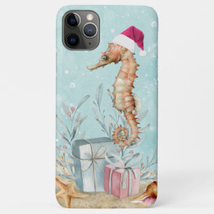 Coastal Seahorse Santa with Wrapped Gifts iPhone 11 Pro Max Case