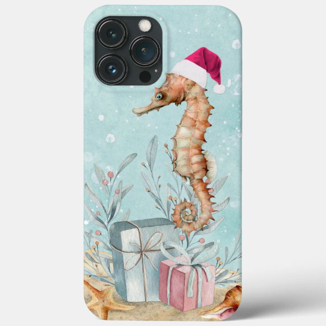 Coastal Seahorse Santa with Wrapped Gifts Case-Mate iPhone Case (Back)