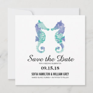 Coastal Seahorse Watercolor   Save the Date