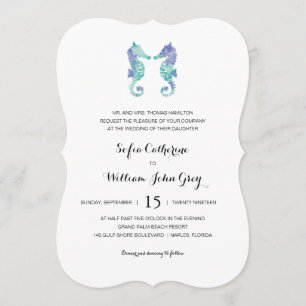 Coastal Seahorse Watercolor   Wedding Invitation