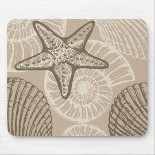 Coastal sealife starfish and shells in beige mouse mat