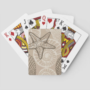 Coastal sealife starfish and shells in beige playing cards