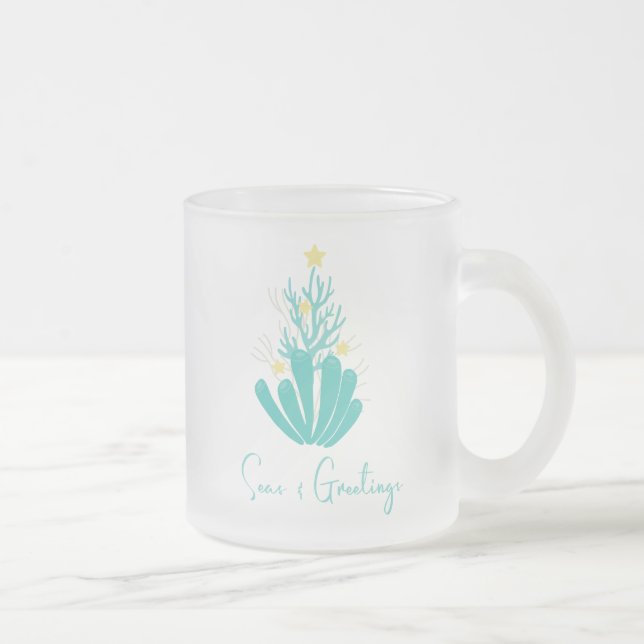 Coastal Seas and Greetings Coral Frosted Glass Coffee Mug (Right)