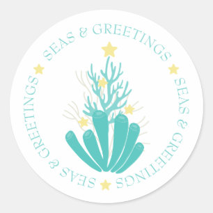Coastal Seas and Greetings Coral Tree Pouf Classic Round Sticker