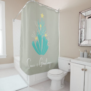Coastal Seas and Greetings Coral Tree Shower Curtain