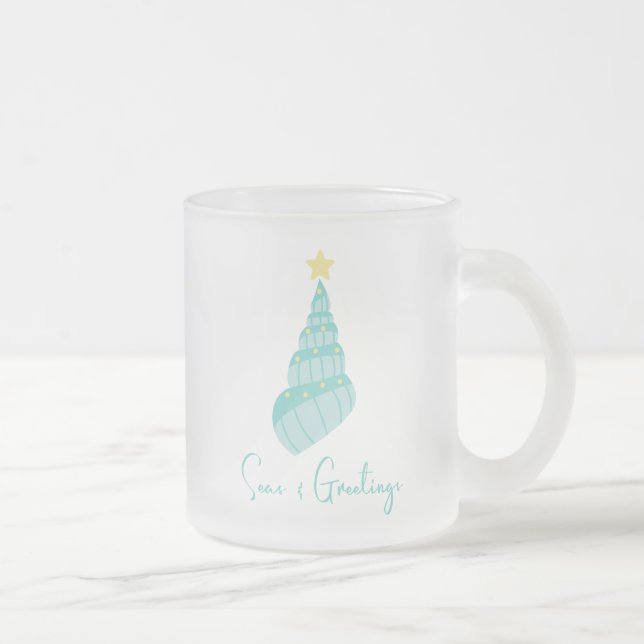 Coastal Seas and Greetings Shell Christmas Tree Frosted Glass Coffee Mug (Right)
