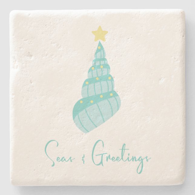 Coastal Seas and Greetings Shell Stone Coaster (Front)