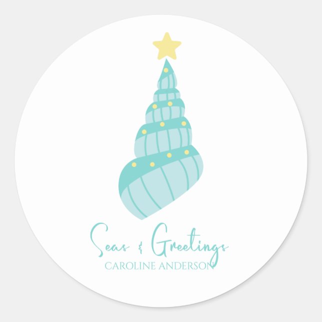 Coastal Seas and Greetings Shell Tree Classic Round Sticker (Front)