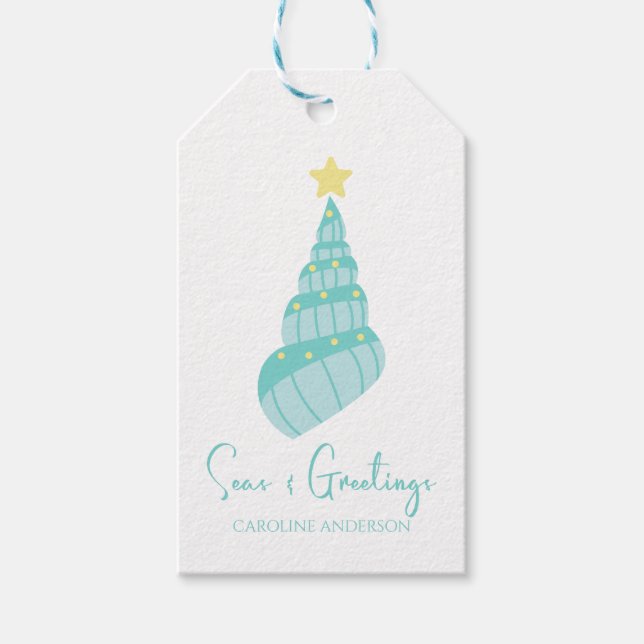 Coastal Seas and Greetings Shell Tree Gift Tag (Front)