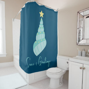 Coastal Seas and Greetings Shell Tree Shower Curtain