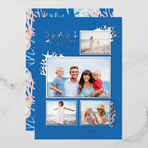 Coastal Seas & Greetings Blue Ocean Photo Frame Foil Holiday Card