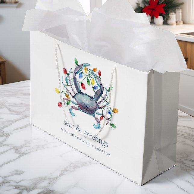 Coastal “Seas & Greetings” Crab Holiday Large Gift Bag (Creator Uploaded)