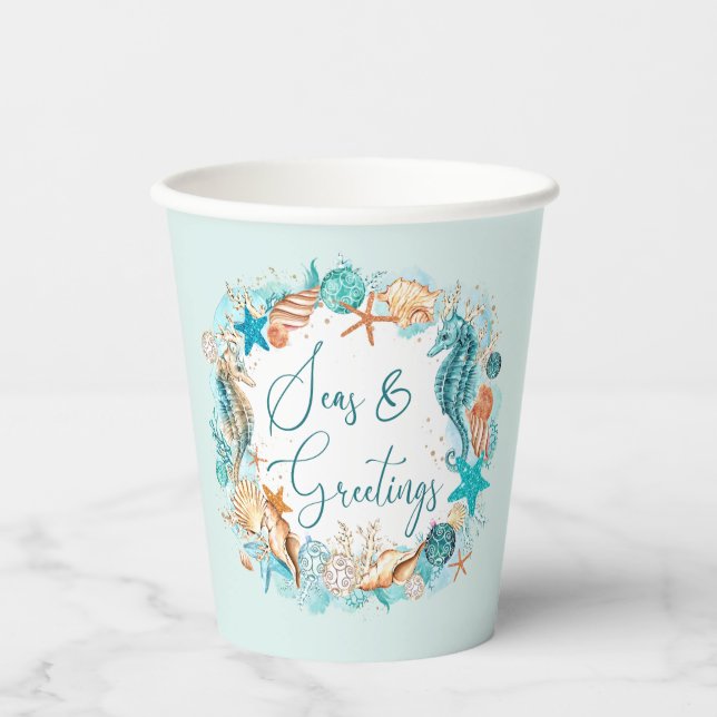 Coastal SEAS & GREETINGS Seahorse Shells Paper Cups (Front)
