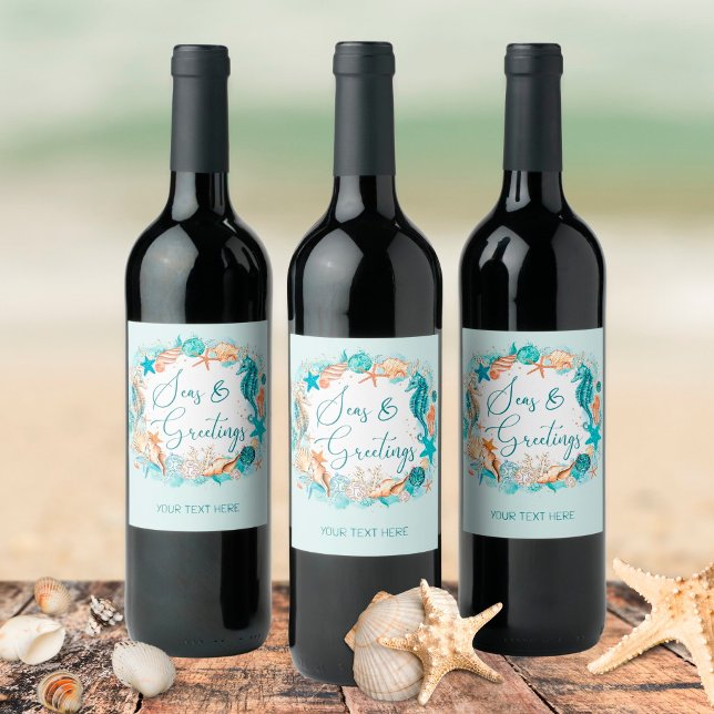 Coastal SEAS & GREETINGS Seahorse Shells Wine Label (Creator Uploaded)