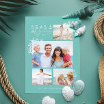 Coastal Seas & Greetings Teal Ocean Photo Frame Holiday Card<br><div class="desc">Who needs snowflakes when you have seashells! Capture a cool nautical casual and coastal vibe this holiday sea-son with our coastal seaside-inspired holiday Christmas collection. Features a unique three photomask frames with seashells, coral, seahorse, and starfish. "Seas & Greetings" is displayed with a ship anchor with an ocean teal background....</div>