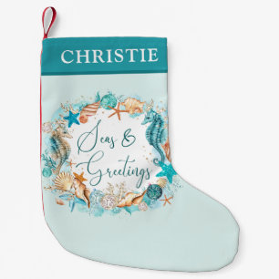 Coastal SEAS & GREETINGS Turquoise Personalised Small Christmas Stocking