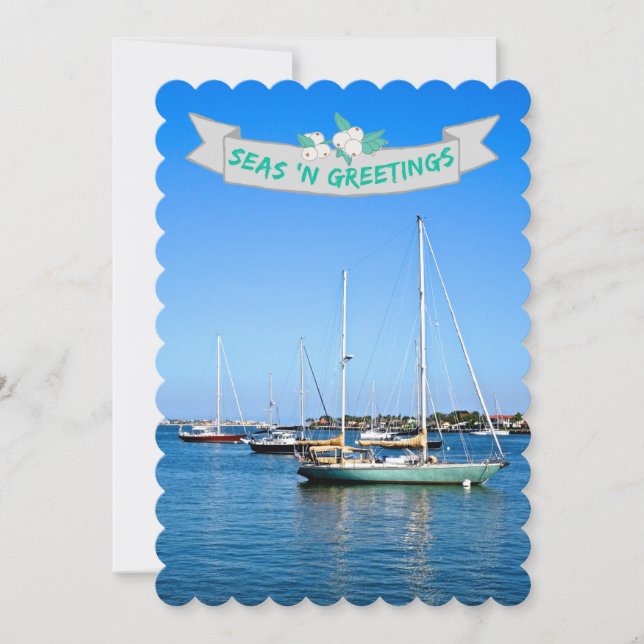 Coastal Seas n Greetings Sailboats on the Bay Holiday Card (Front)
