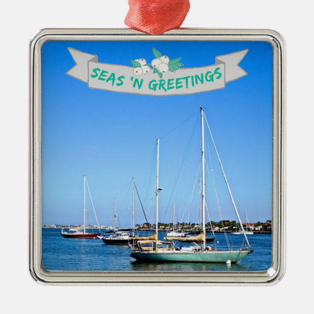 Coastal Seas n Greetings Sailboats on the Bay Metal Tree Decoration (Front)