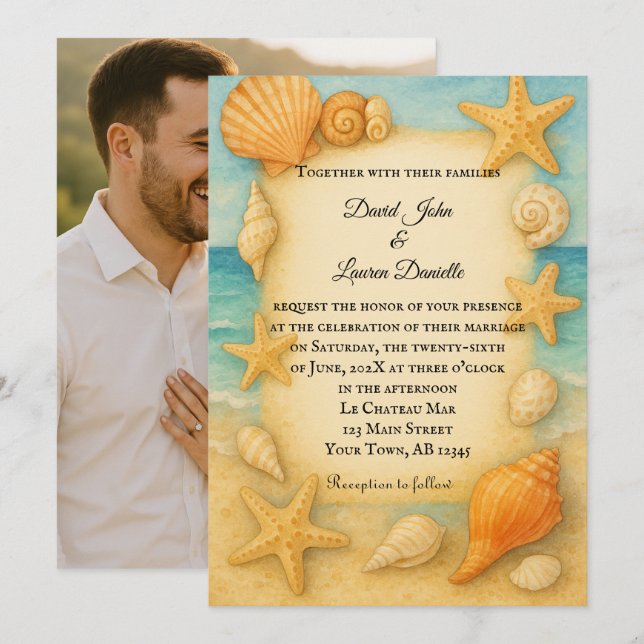 Coastal Seascape Photo Wedding Invitation (Front/Back)