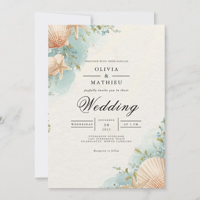 Coastal Seashell Arch Wedding Invitation (Front)