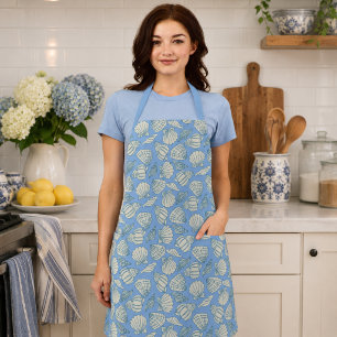 Coastal Seashell Beach Cottage Blue Apron