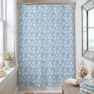 Coastal Seashell Beach Cottage Blue Shower Curtain