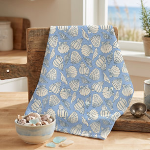 Coastal Seashell Beach Cottage Blue Tea Towel