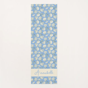 Coastal Seashell Beach Cottage Blue Yoga Mat