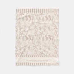 Coastal Seashell Beige Hand-Drawn Nautical Fleece Blanket