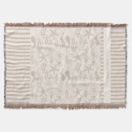 Coastal Seashell Beige Hand-Drawn Nautical  Throw Blanket