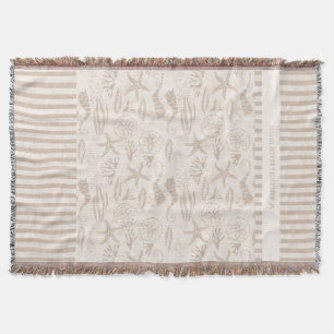 Coastal Seashell Beige Hand-Drawn Nautical Throw Blanket
