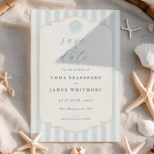 Coastal Seashell Blue Wedding Save the Date Invitation