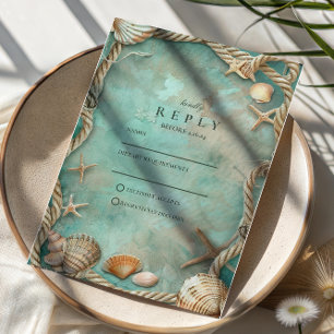 Coastal Seashell Botanical Wedding RSVP Card