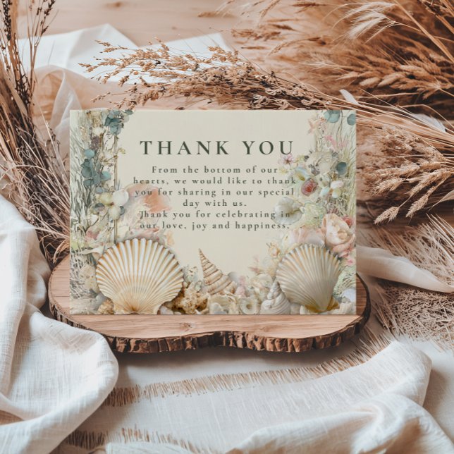 Coastal Seashell Botanical Wedding Thank You Card (Creator Uploaded)